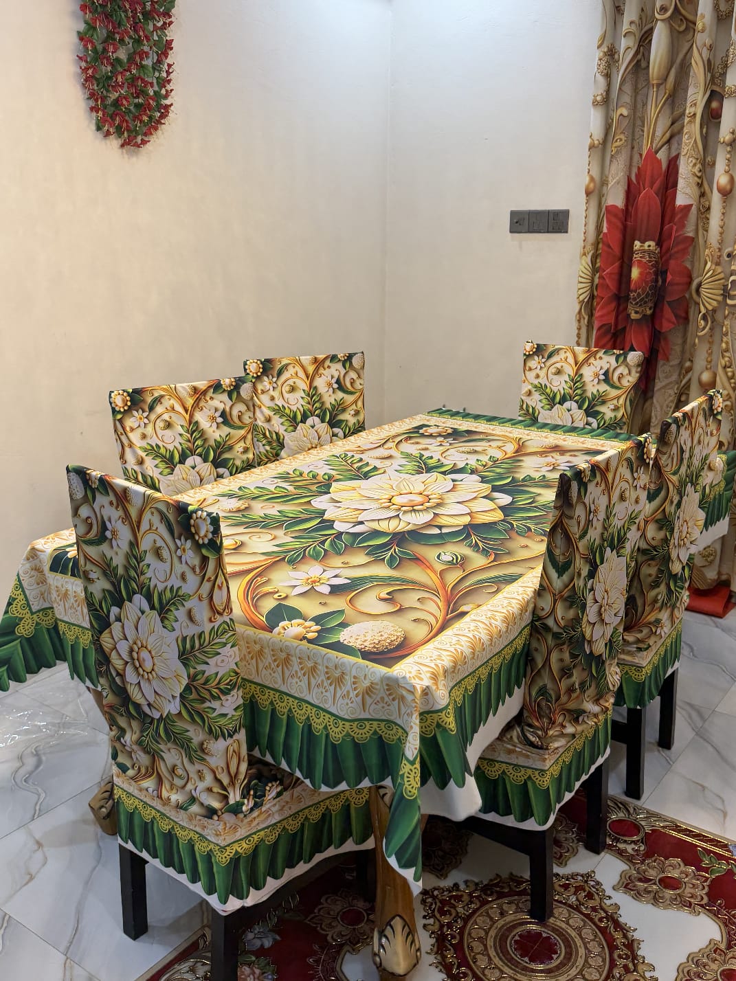 3D Waterproof Premium Dining Table Set ( কুচি চেয়ার কভার ) Code: D70